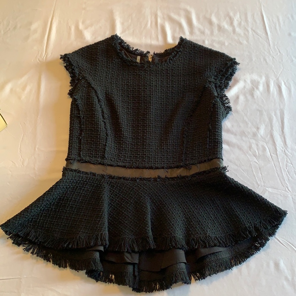NWT Rebecca Taylor Black Peplum Tweed Top - 8